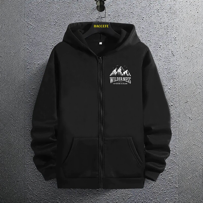 Men's Fashionable Zip-Up Hoodie, Long-Sleeve Hooded Jacket with Kangaroo Pocket, Loose Casual Top