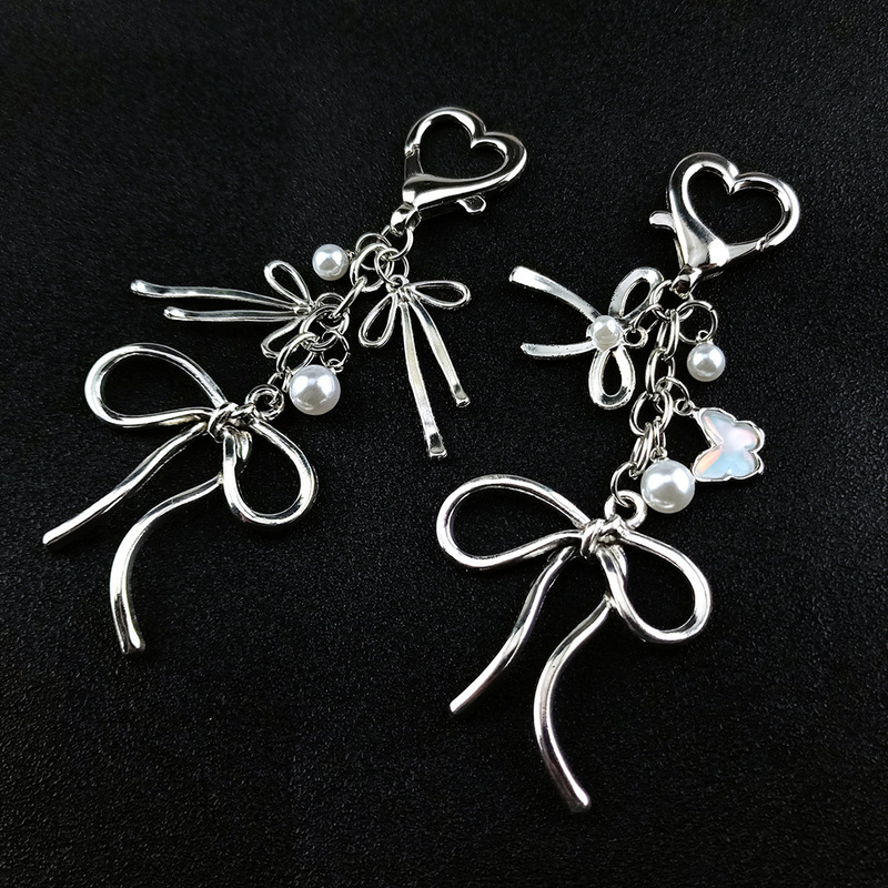 Y2K Pretty Butterfly Bow Pearl Keychain Ladies Bag Wallet Mobile Phone Pendant Pendant Decoration
