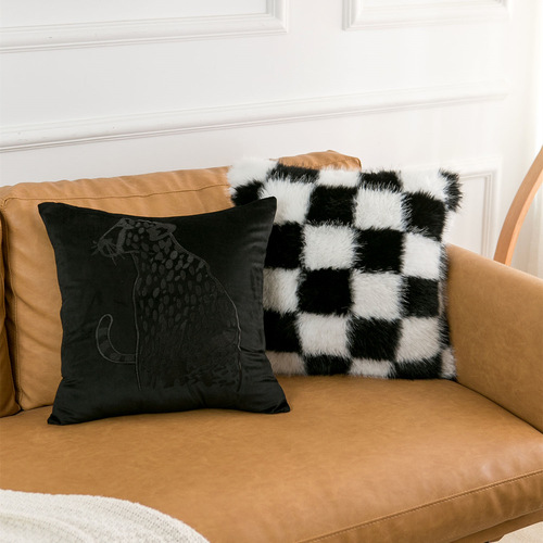 Bedside pillow cushion cover ins style high-end black leopard embroidery pillow cover model room light luxury sofa pillow