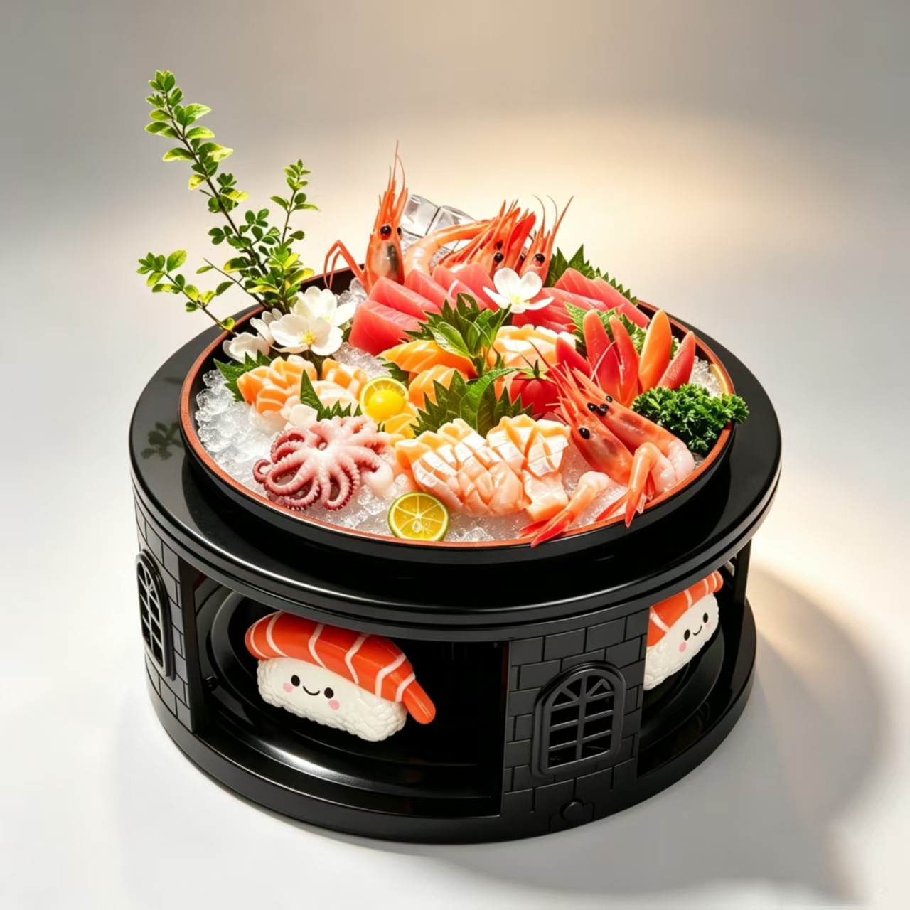 Gran carrusel máquina de postre con luz máquina de sushi con música automática giratoria pastel merienda pantalla