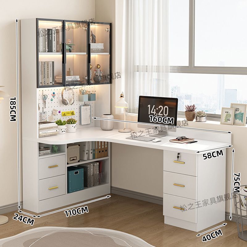 [8148 People Collected] Solid Wood Corner Desk Bookcase Bookshelf Combination Public Desk Home Writing Study Table