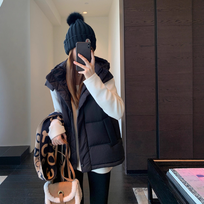 2000+Lu Home Five-Compartment 90 White Duck down Vest Hooded Short down Jacket for Women 25 Autumn and Winter New G102005