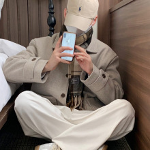 ASCLO韩版潮流春秋夹克休闲百搭保暖短款毛呢外套短款男高街翻领