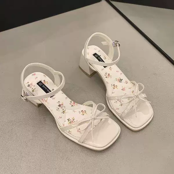 Women's Sandals to Match Dresses, 2025 New High-Heeled Shoes, Trendy Versatile Chunky Heel Single-Strap Beach Roman Sandals