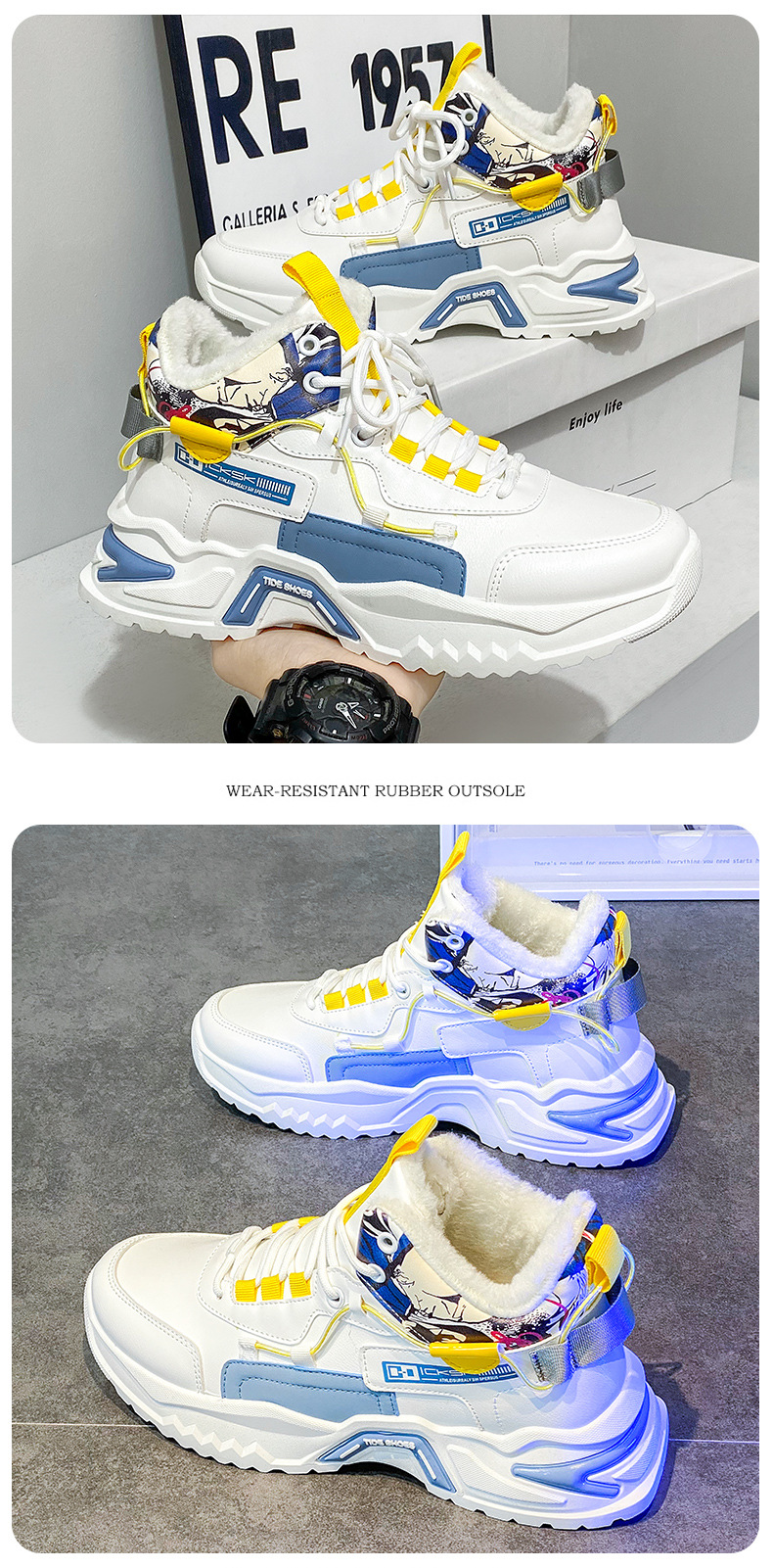 Scarpe invernali alte da uomo in velluto caldo, due sport per ragazzi, adolescenti, con pelliccia integrata, in cotone, per la protezione dal freddo_voghion.com