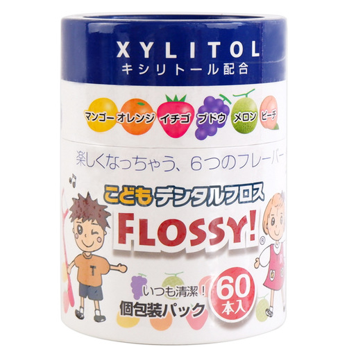Licensed Japanese Flossy children's dental floss fruity flavor baby teeth cleaning special color cans 60 pieces