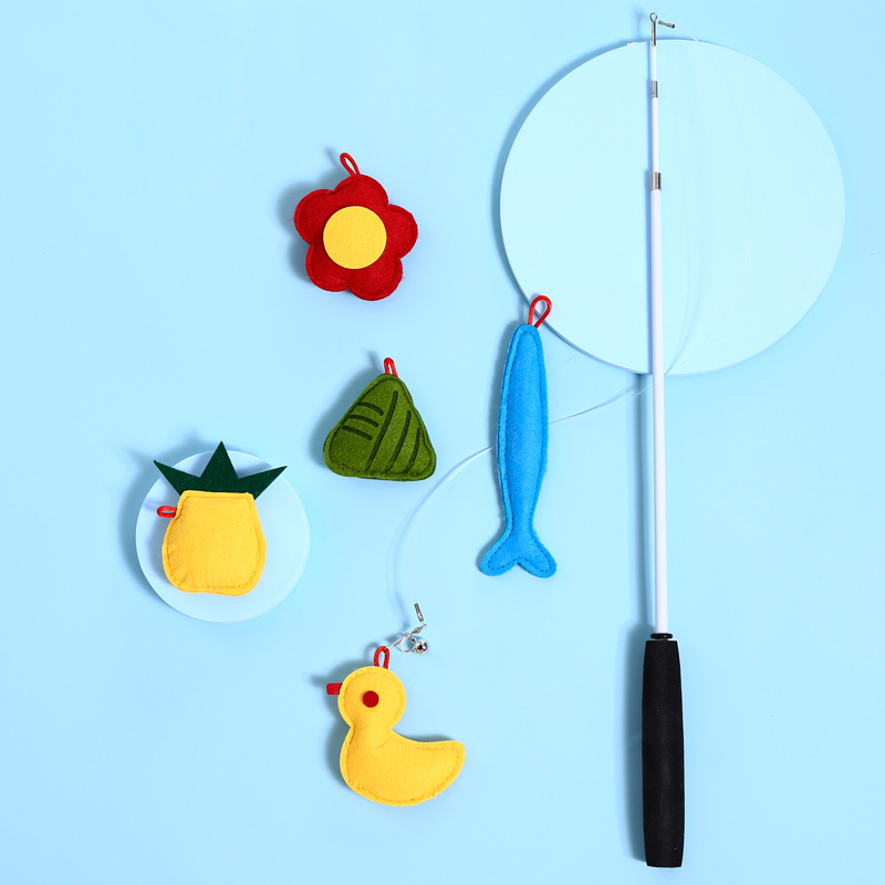 Mascota gato incorporado hierba de gato ajustable retráctil divertido gato palo interactivo auto-Hola cabeza reemplazable pesca gato varilla amarillo pato flor
