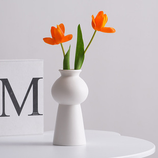 Shumen ins Nordic White Ceramic Decorative Dried Flower Vase Living Room Dining Table Flower Ornaments Creative Flower Ornaments