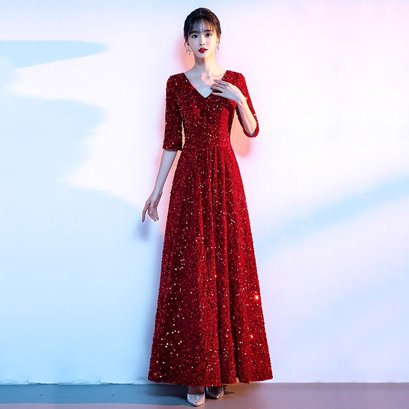 Chorus costume women's new host command evening dress modern chorus recitation competition red song dress