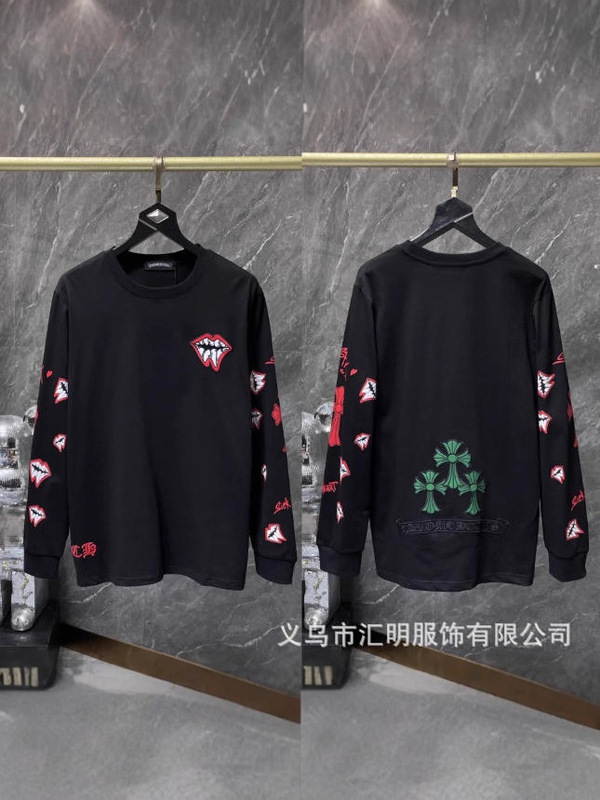 新款跨境CH克罗潮牌MattyBoy红唇十字针长袖圆领卫衣时尚百搭上衣|undefined