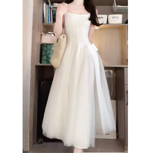 设计感白色吊带连衣裙女新款网纱蓬蓬仙女高级感领证长裙子夏季潮