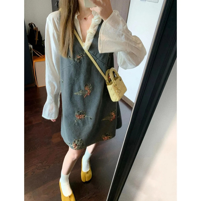 Retro High-End Fashion Shirt Denim Suspender Dress This Year's Popular Vest Skirt Retro High-End Fashion Shirt Denim Suspender Dress This Year's Popular Vest Skirt