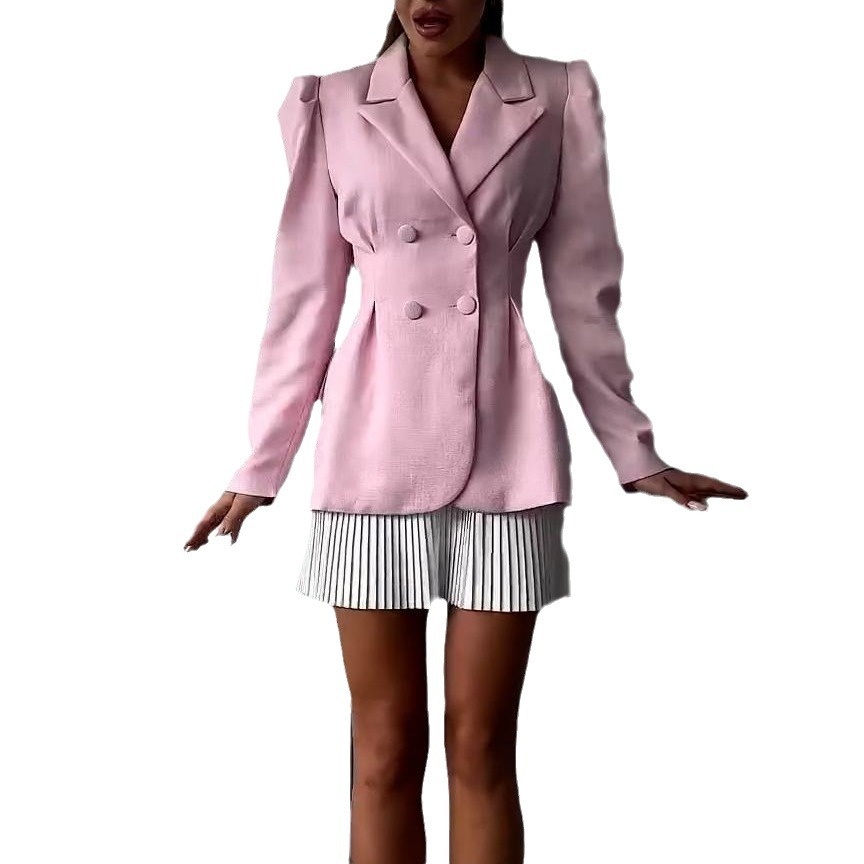 Women's Clothing pink girly button down long sleeved small suit_voghion.com