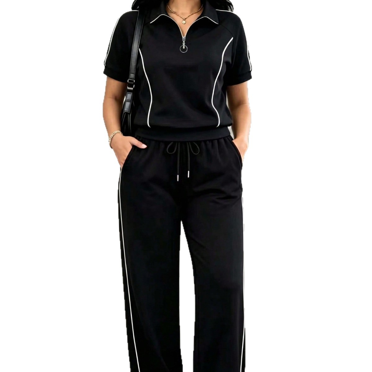 Women's Spring/Summer Short-Sleeved Two Piece Set European American Fashion Trendy Casual Regular Fit_ecoleips.com