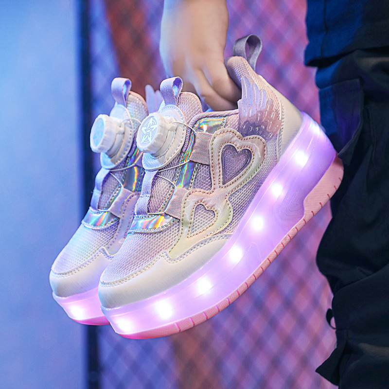 Camminata luminosa per ragazze con scarpe sportive in rete per bambini delle scuole medie di alto valore estetico, doppio rullo per studenti_voghion.com
