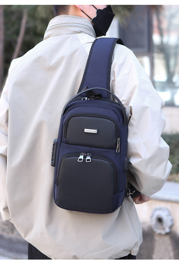 New single-shoulder crossbody bag, men's casual travel bag, simple chest bag, multi-functional waterproof password lock, anti-theft small backpack undefined