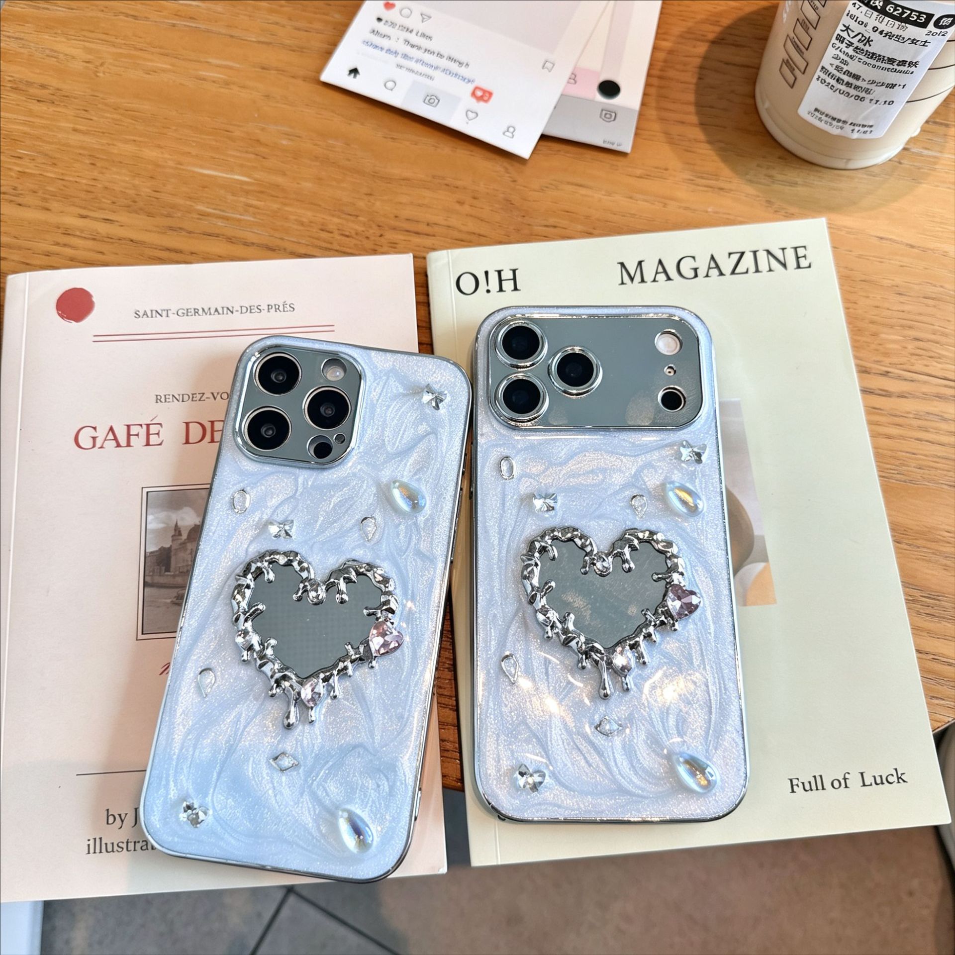 适用苹果18promax手机壳iphone17pro闪钻爱心镜子蝴蝶16/15新款14