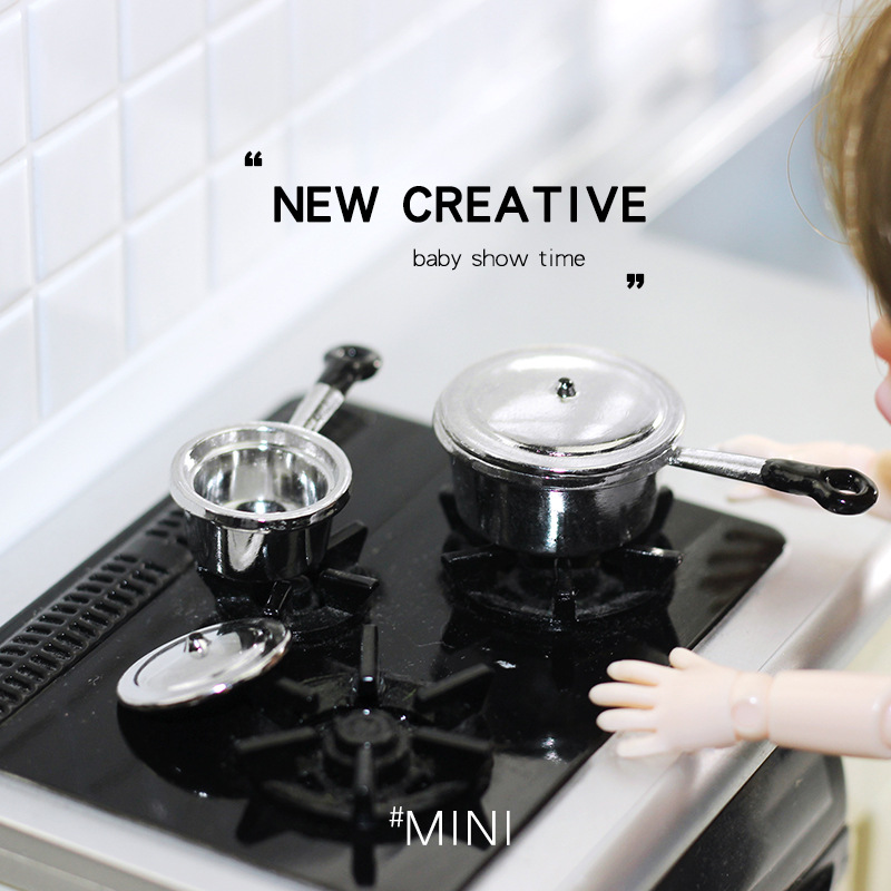 静态娃屋场景微缩玩具模型娃娃屋配件迷你厨具锅具煲3件套 D266