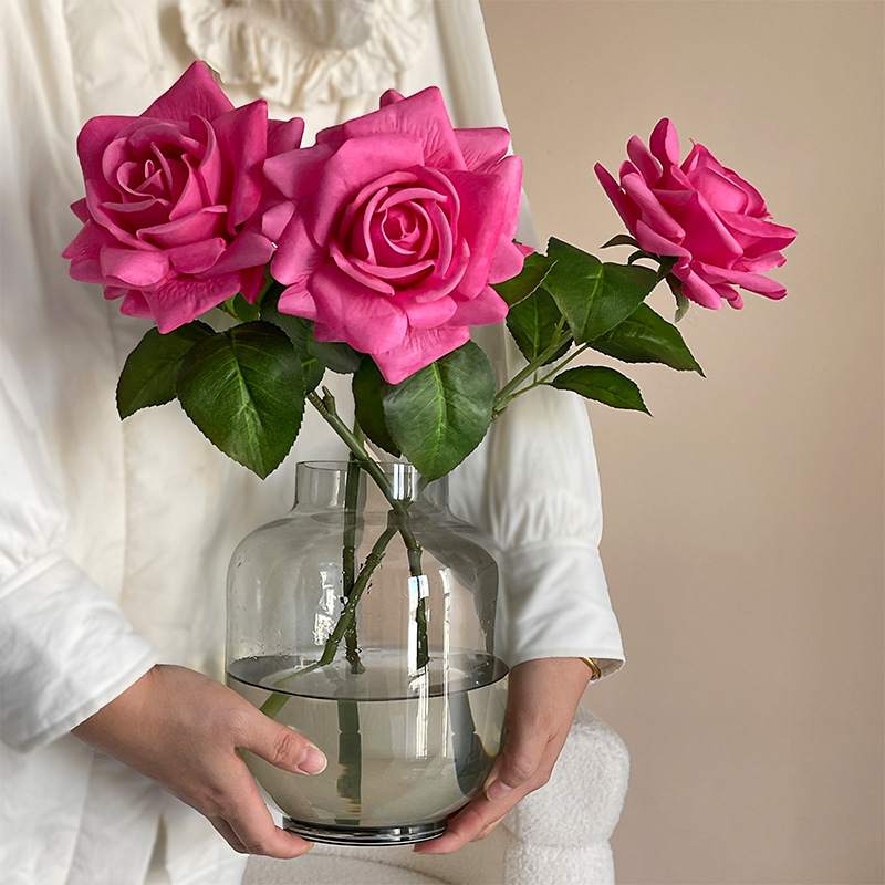 手感保湿仿真花湿感玫瑰花单支花束新家家居商场装饰假花拍摄道具