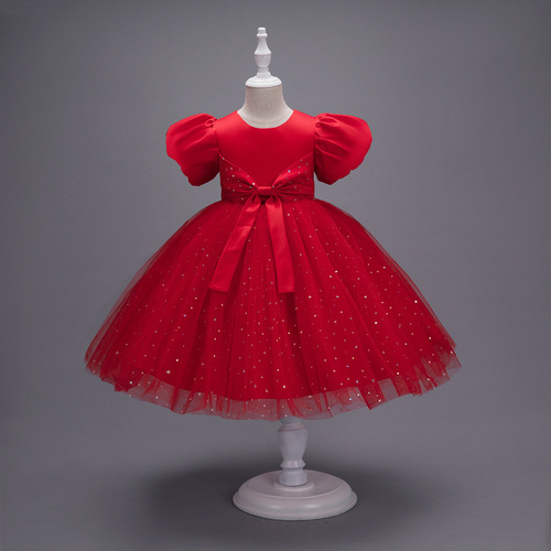 Girls' Party Dresses Princess Skirts New Fashionable Puffy Sleeve Puffy Skirt Flower Girl Wedding Dresses Girls' Piano Performance Dresses 