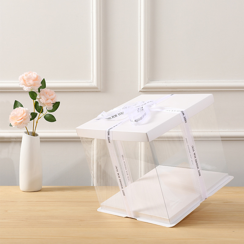 Caja de pastel de cumpleaños transparente 4/6 pulgadas 8 pulgadas 10 pulgadas 12 pulgadas Individual capa doble más alta red roja caja de embalaje para hornear creativa