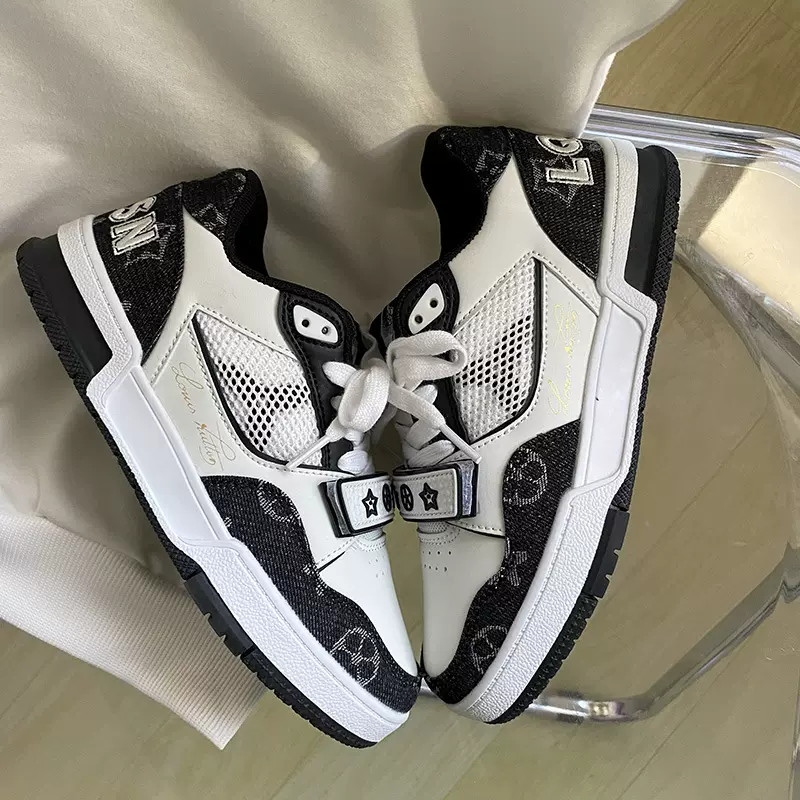 爆款潮ins学生小众黑白拼色魔术贴板鞋女chic情侣百搭运动鞋子女