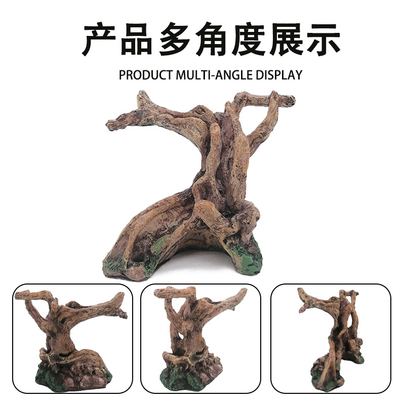 Reptiles esquivando peceras, simulación de paisajismo, madera hundida, artesanías de resina, raíces de árboles simuladas, decoración de acuario de árbol Moss