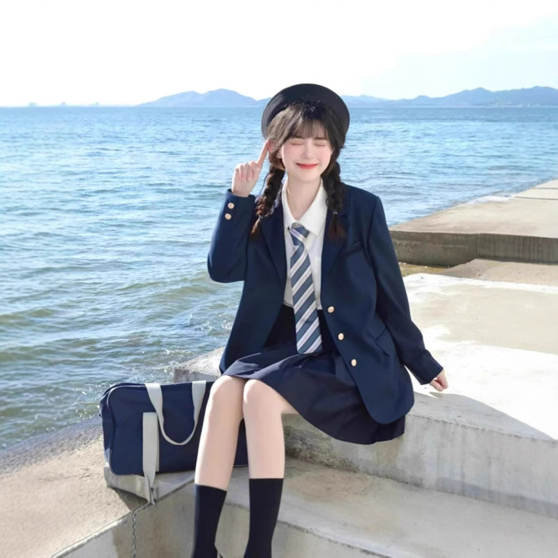 Jk Blazer Japanese Style Women's School Uniform Versatile Spring and Autumn Black Long Blazer Badge Uniform Fresh and Sweet Jk Blazer Japanese Style Women's School Uniform Versatile Spring and Autumn Black Long Blazer Badge Uniform Fresh and Sweet