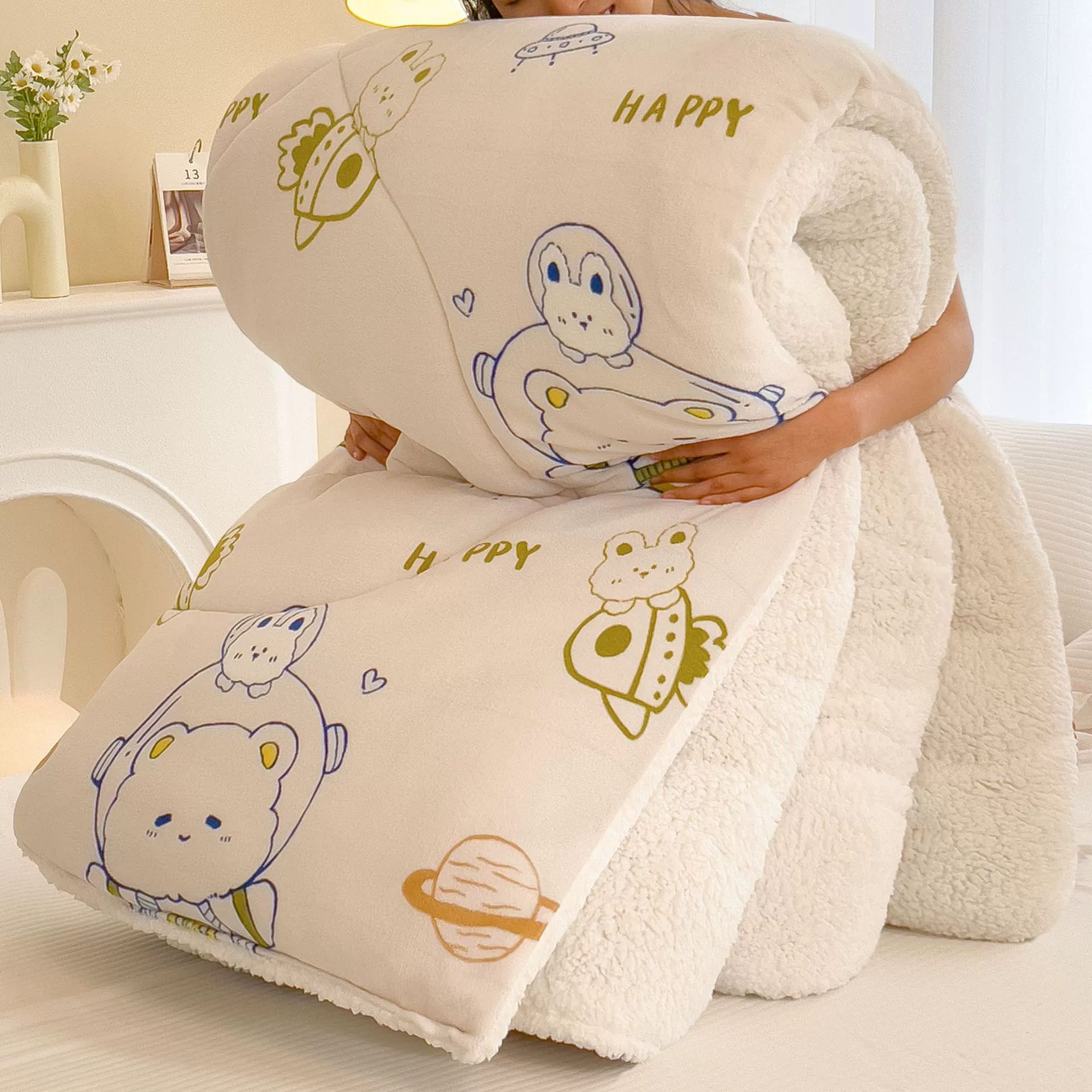 Утолщённый молочно-бархатный коралловый флис одеяло-одеяло на одно/для общежития, несколько размеров и весов (110×150–220×240 см)