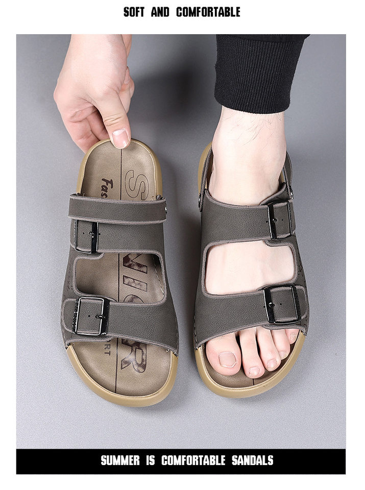 Dép sandal nam quai ngang hở mũi đế mềm, kiểu lười hai cách mang, thoáng khí chống trượt — 6666 màu kaki, 6666 màu vàng, 6666 màu xám chi tiết 15
