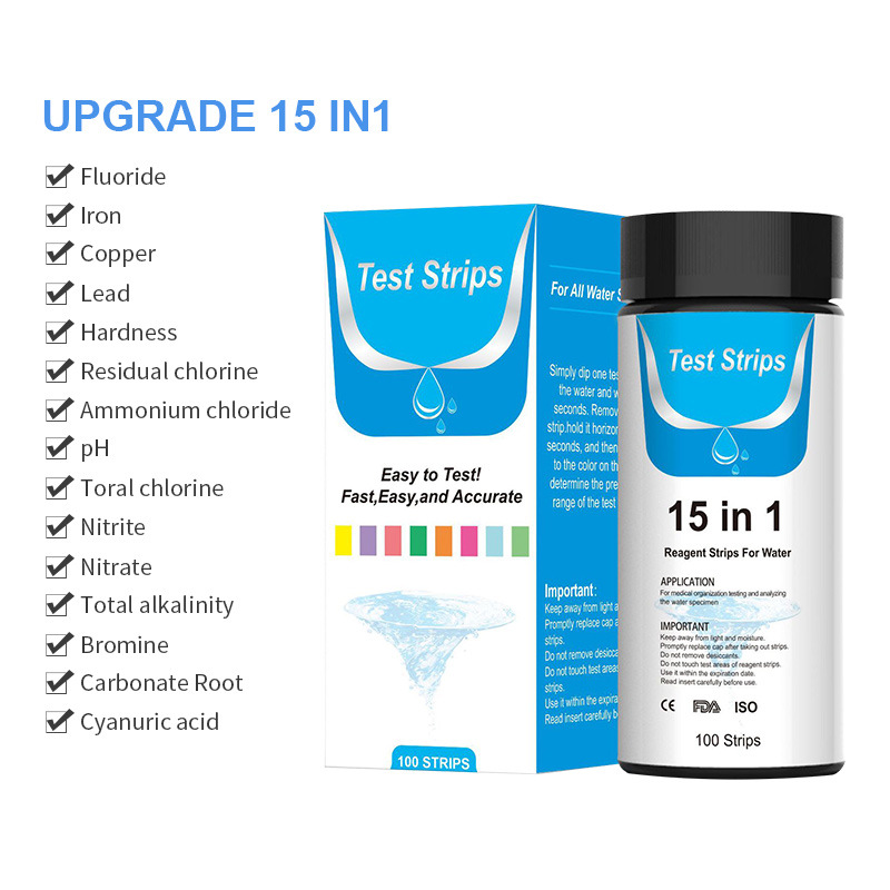 15项水质试纸余氯ph酸碱度硬度亚硝酸盐测总碱试纸水族馆100条/筒