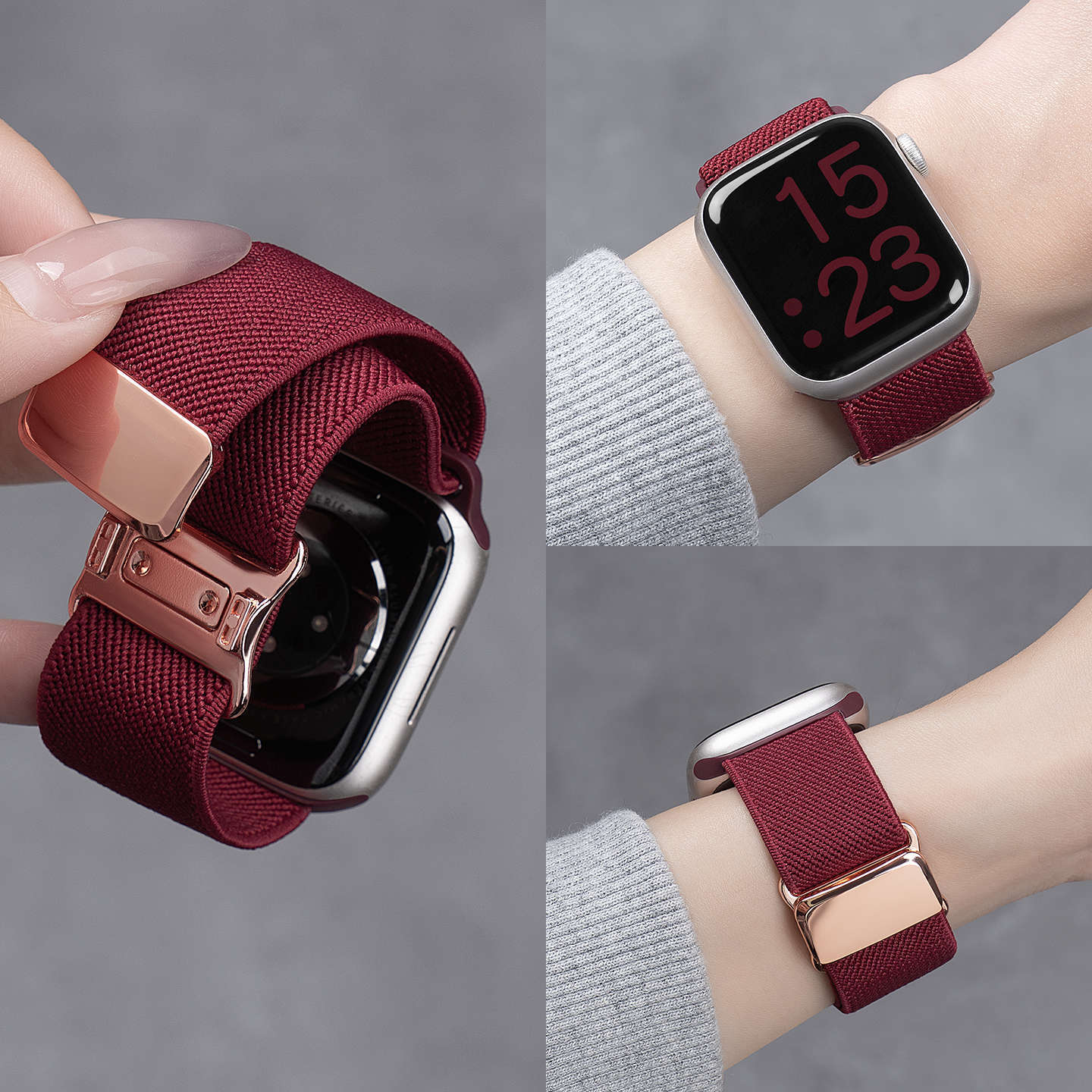 New Year Red Is Suitable for Apple S11 Watch Iwatch9 Strap Applewatch8 Magnetic Nylon S10 Female S7