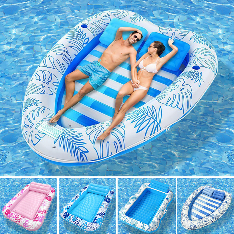 Cross-border Summer Water Sports Sunbathing Thickened Water Floating Row with Pillow Cup Holder Double Love Inflatable Floating Bed