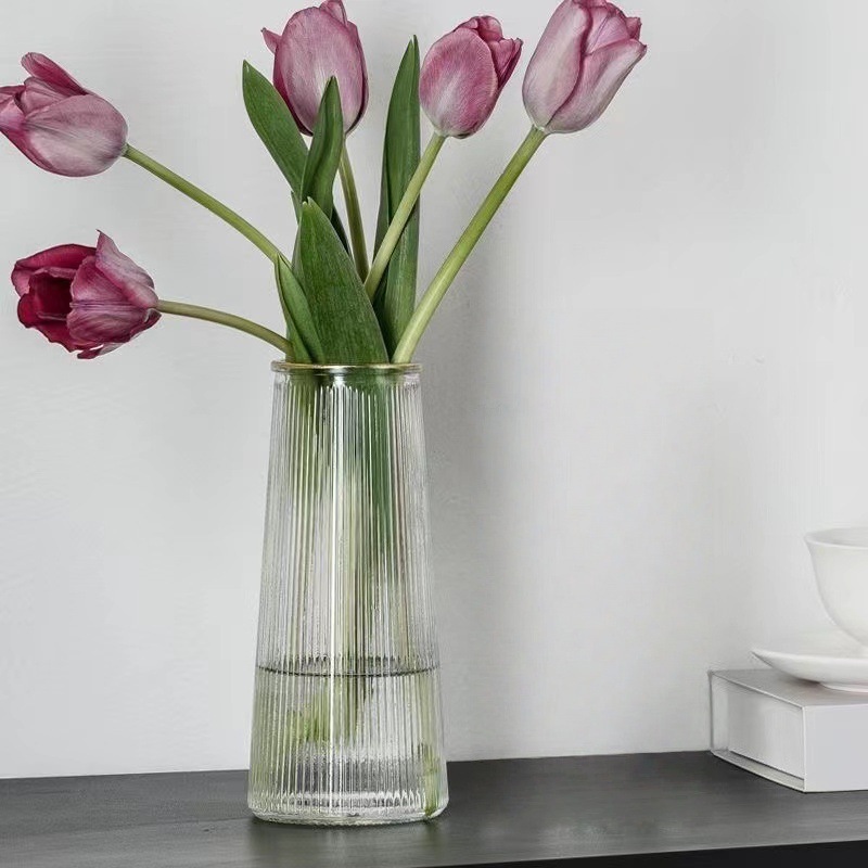 Vaso de vidrio transparente creativo simple europeo de alto nivel de flores hidropónicas decorativas de escritorio de la sala de estar