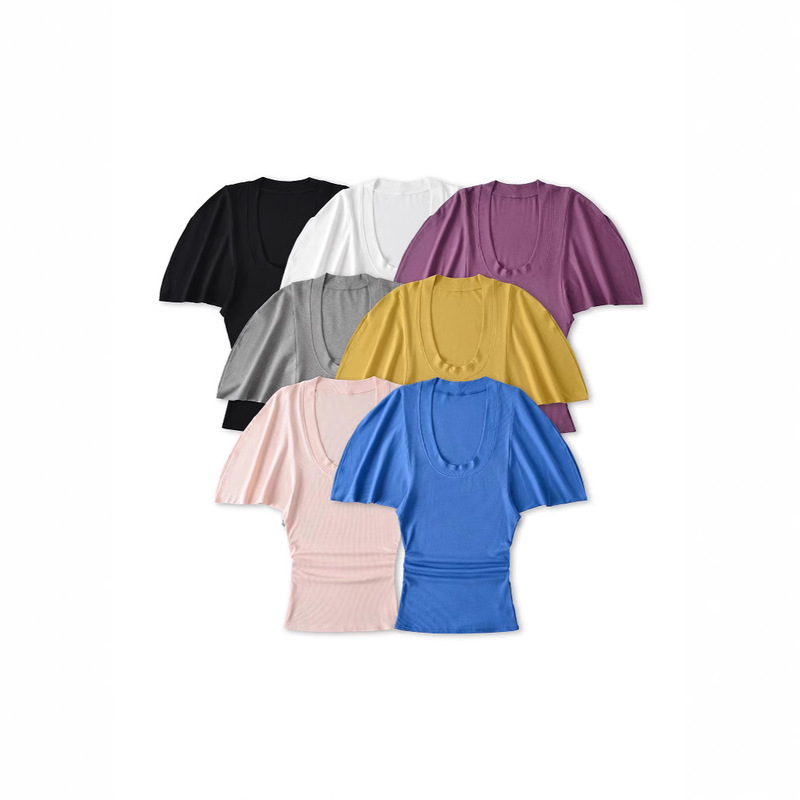 2025 New Spring and Summer Two-Wear U-Neck Bat-Sleeve Women's European and American Style Dress Sexy and Figure-Flattering