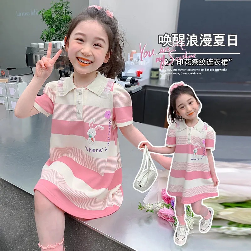 Girls Summer dress 2025 New Children's Short-sleeved Polo Dress Styline Straight Baby Summer Princess Dress