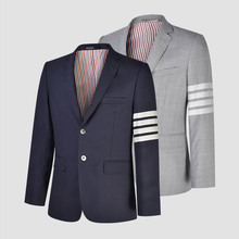 高级垂感纯全羊毛 色织四条杠商务休闲西服批发一件代发 男西装