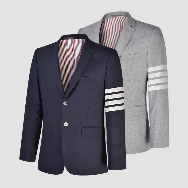 高级垂感纯全羊毛 色织四条杠商务休闲西服批发一件代发 男西装