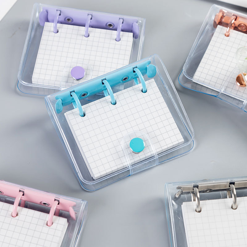 Cuaderno de hojas sueltas A6 mini 3 agujeros, cubierta PVC suave, colores caramelos – bobina portátil para diarios.