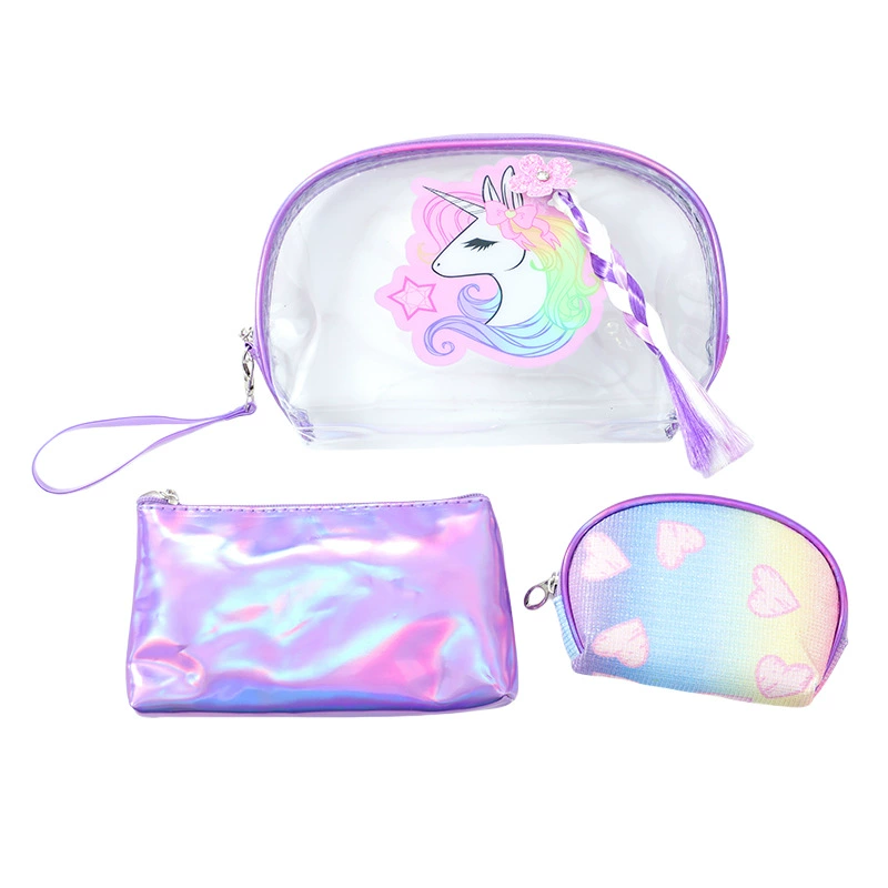 Cartoon transparent set PVC, capacious small clutch bag, waterproof bag, handheld cosmetic bag for traveling, 3 piece set