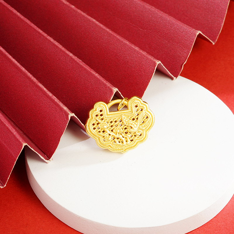 Flor y pájaro Ruyi cerradura arena oro collar cuerda cadena estilo chino de las mujeres elegante retro todo fósforo Yiwu Joyería Al por mayor suministro