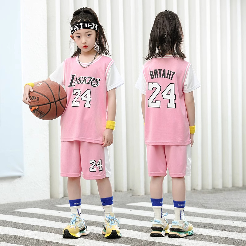 Children's Basketball Uniforms Customized Summer Quick-Drying Sports No. 24 Jersey Girls Student Digital Printed Short-Sleeved Sports Suit
