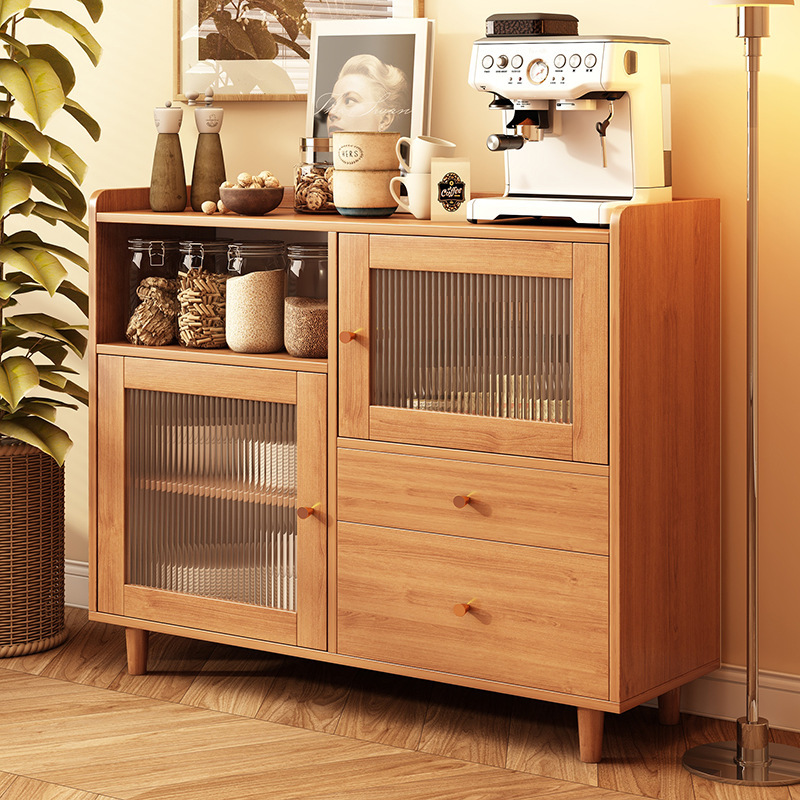 Japanese Style Sideboard Cabinet Wall-Side Integrated Solid Wood Color Living Room Tea Cabinet Household Kitchen Storage Cabinet Storage Cabinet Storage Cabinet