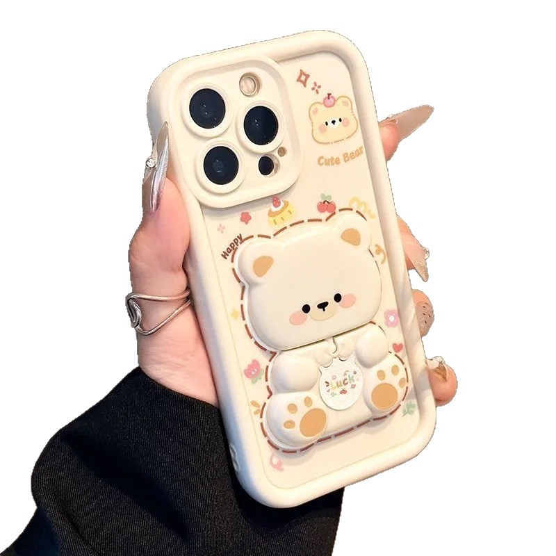 适用iPhone16ProMax小熊镜子华为oppo小米vivo苹果17手机壳新款套|undefined