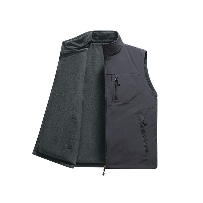 Invierno nuevo estilo al aire libre más chaleco de doble cara de terciopelo para hombres con múltiples bolsillos chaleco suelto de tamaño grande para jóvenes y de mediana edad