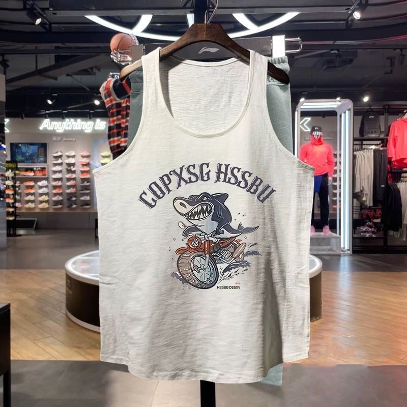 Cotton Summer Vest Men's Retro Trendy Printed Casual Fitness New Sports Loose Waistcoat Sleeveless Top