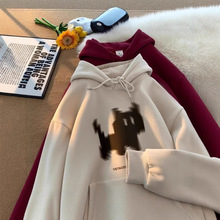 小猫连帽卫衣男秋冬季潮流重磅加绒上衣美式复古秋装百搭情侣外套