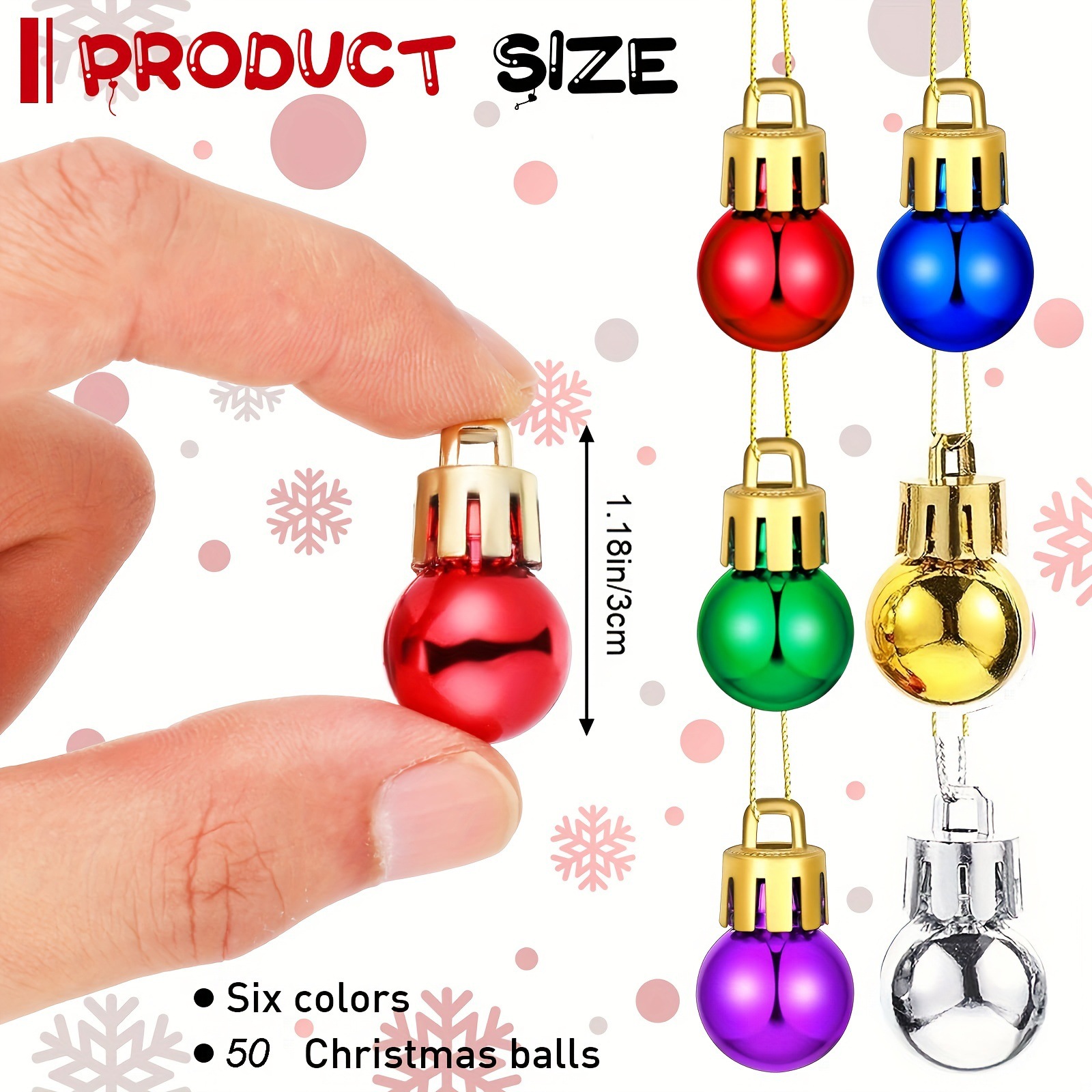 Fabricante en stock 2cm multicolor 50 piezas BOLA DE Navidad mini Bola de decoración de árbol de Navidad de color mezclado
