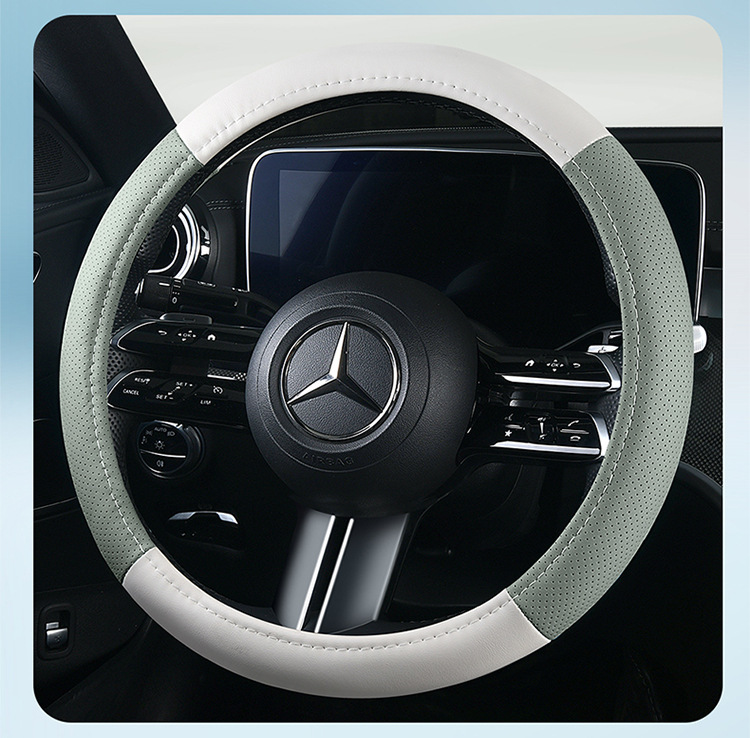 Cross-Border Wholesale Purchase of New Color Matching Leather Car Steering Wheel Cover for All Seasons Factory Direct Sales One Piece Drop Shipping Leather