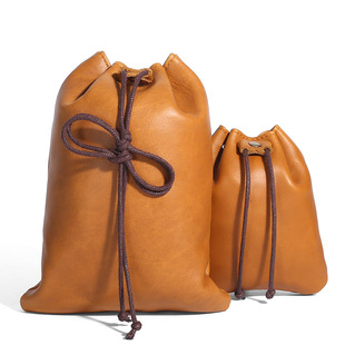 Genuine leather drawstring lucky bag cowhide drawstring drawstring change storage bag vintage coin bag earphone storage bag coin purse